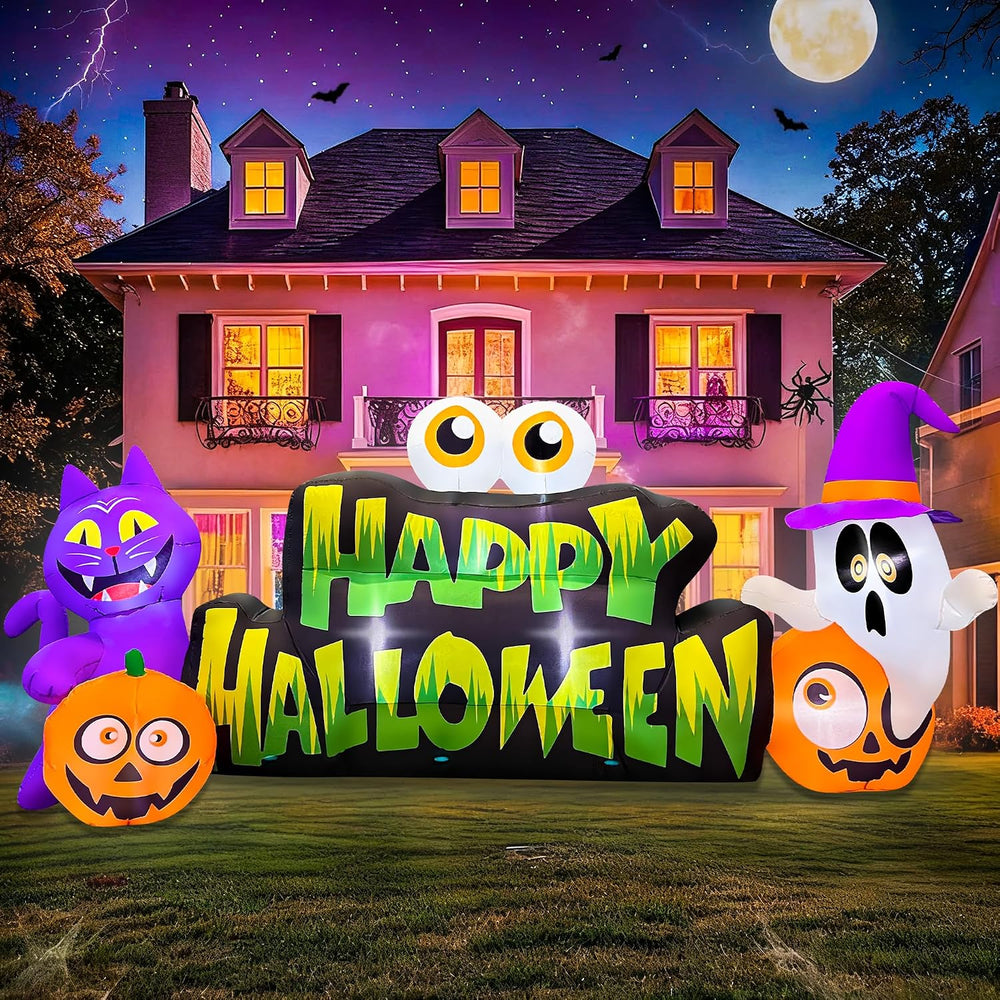BLOWOUT FUN 10FT Halloween Inflatable Ghost Pumpkin Eyeballs Cat Banner