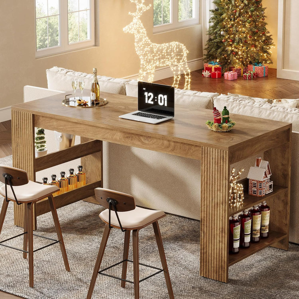 Tribesigns 63" Bar Table, Farmhouse Counter Height Pub Table with Storage