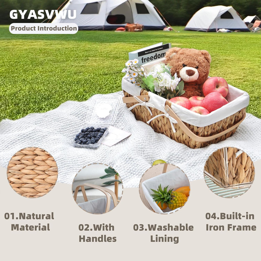 GYASVWU Water Hyacinth Picnic Baskets, Wicker Picnic Basket with Handle, Wick...