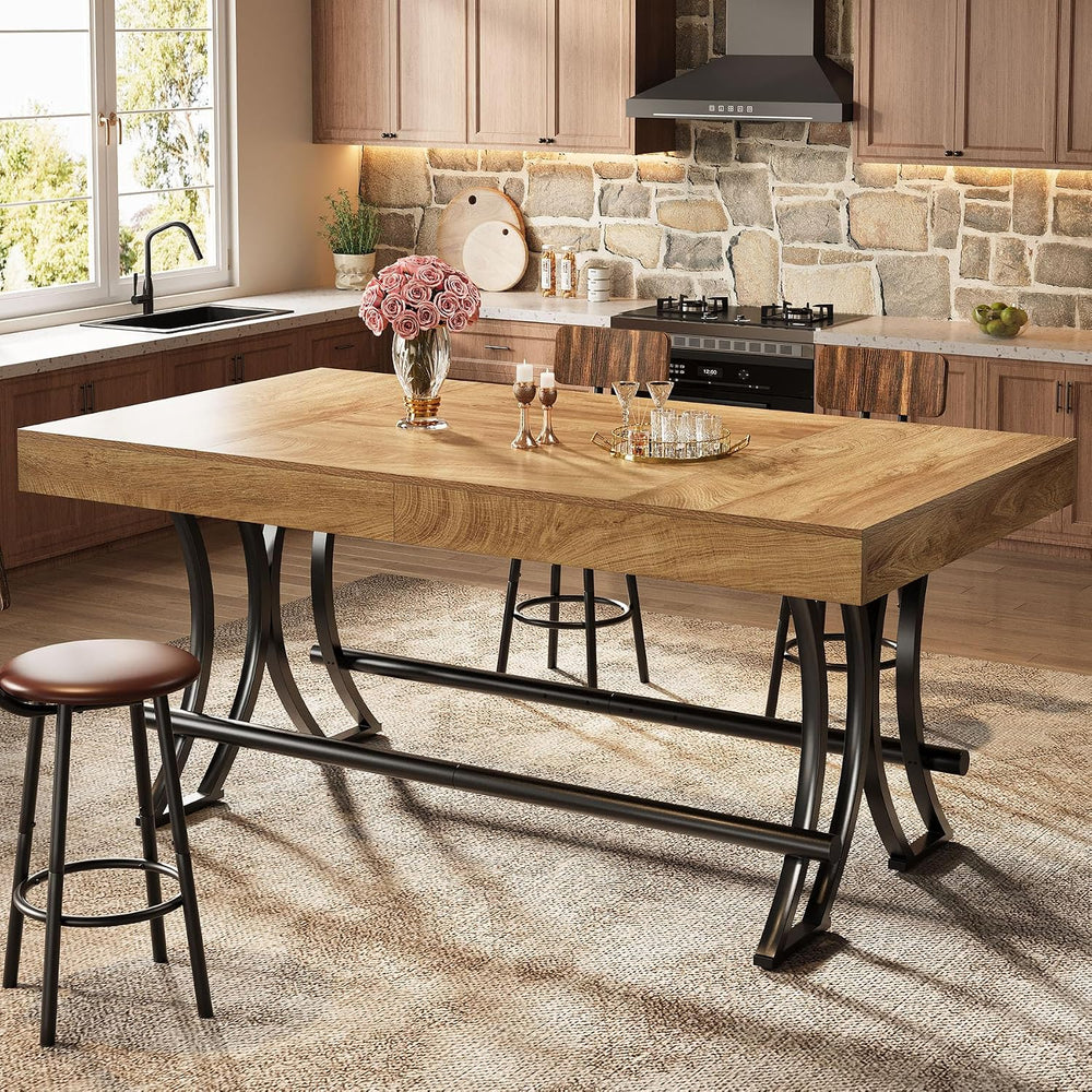 Tribesigns 63" Counter Height Bar Table with Metal Footrest, Rectangular...