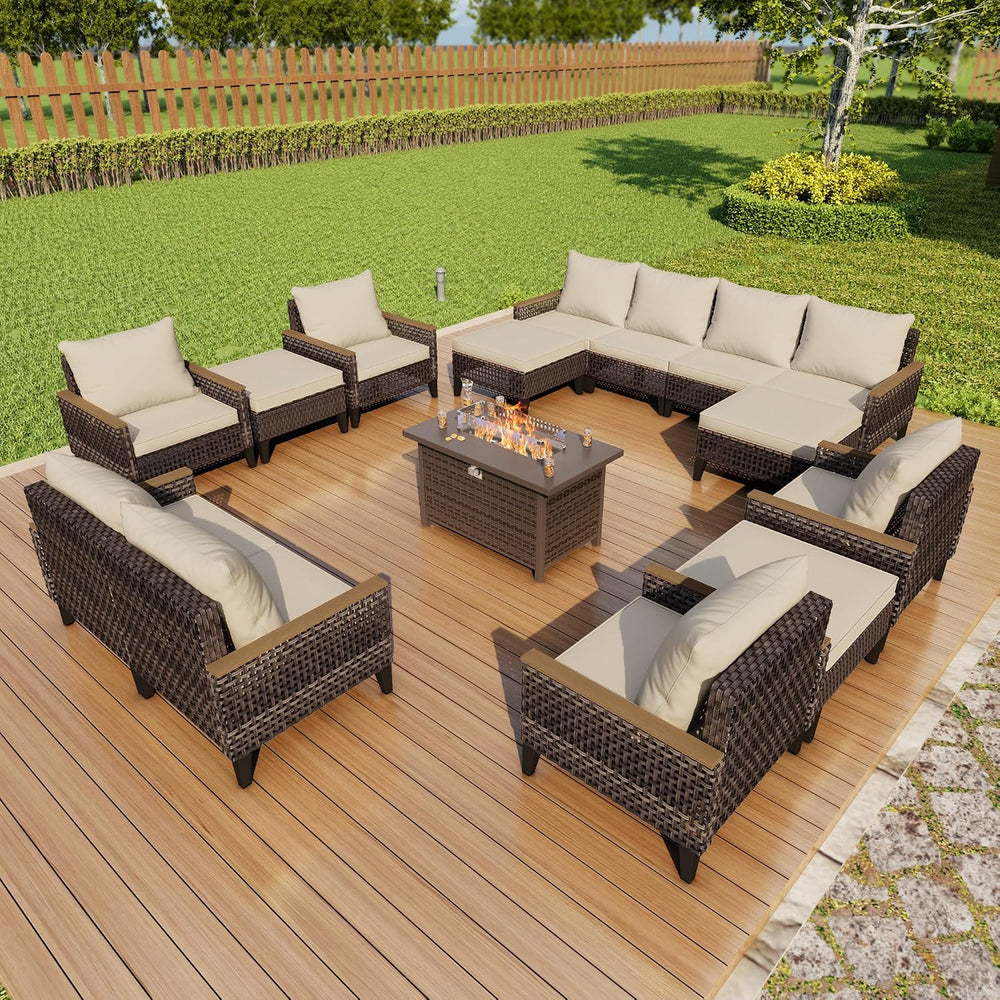 15 Pieces Outdoor Furniture Set, Patio Conversation Sets (Beige Cushions)
