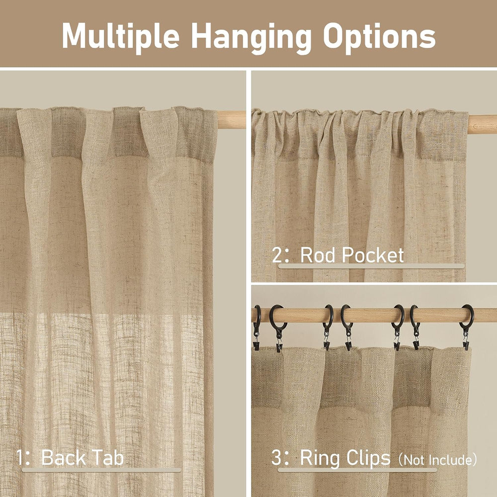 LAMIT Living Room Linen Curtains 95 Inch for Bedroom, Semi Sheer Panels
