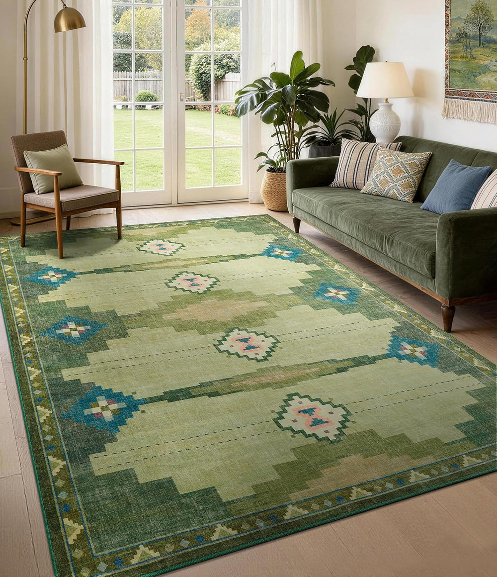 YIHOUSE 6’x9’ Washable Green Mid Century Modern Area Rug for Living Room