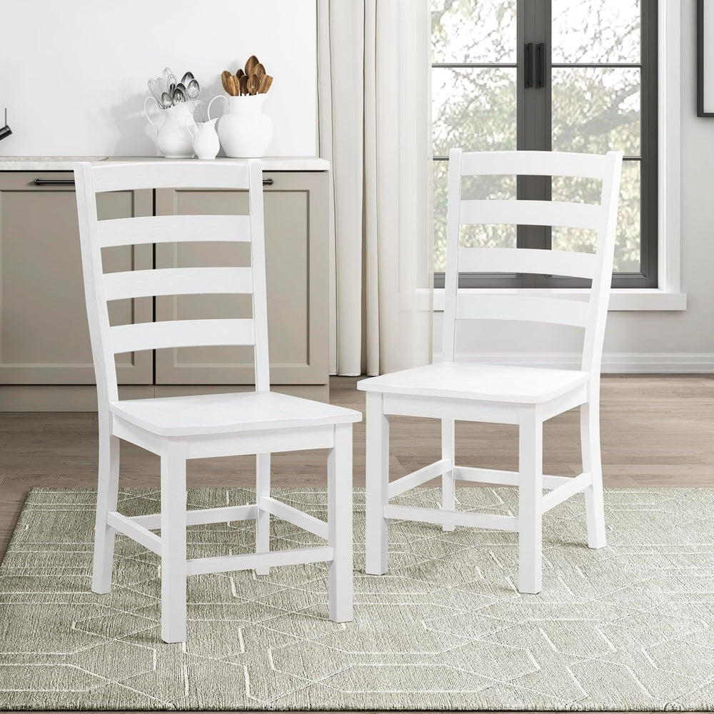 Lexicon Farmhouse Dining Chairs Set of 2, Wood Frame, Ladder Back, White