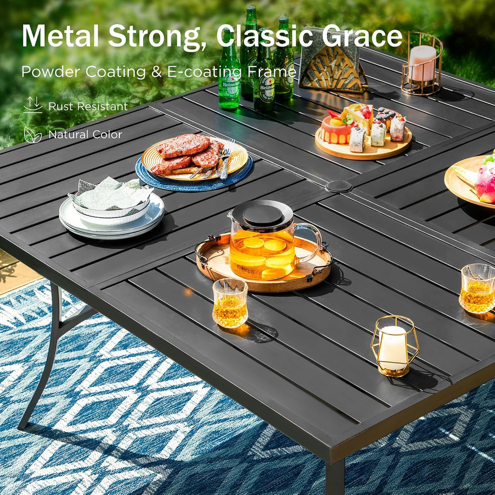 PHI VILLA 9pc Outdoor Dining Set, 57" Square Table, Swivel Wicker Chairs