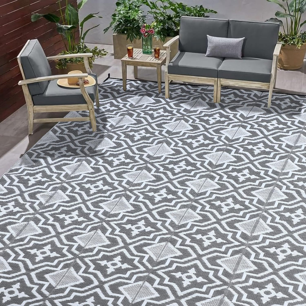 Alfolo Outdoor Rug 9x12 for Patios Clearance,Outdoor Plastic Straw Rug,Waterp...