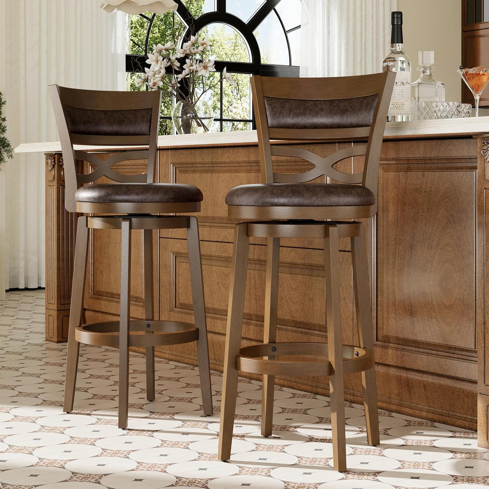 PHI VILLA 30 Inch Bar Height Stools Set of 4, Swivel Barstools with Back