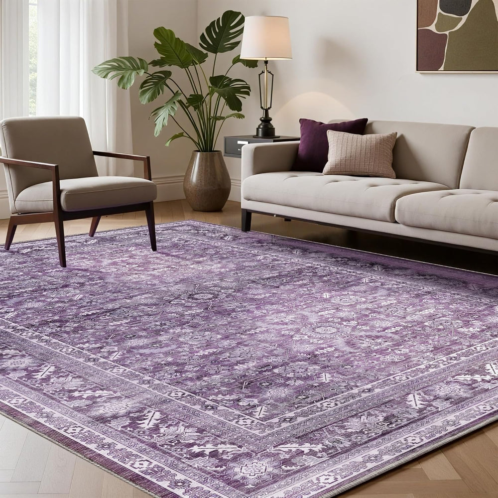 OPPODREAM Vintage Purple Area Rugs 8x10, Washable Rug for Living Room
