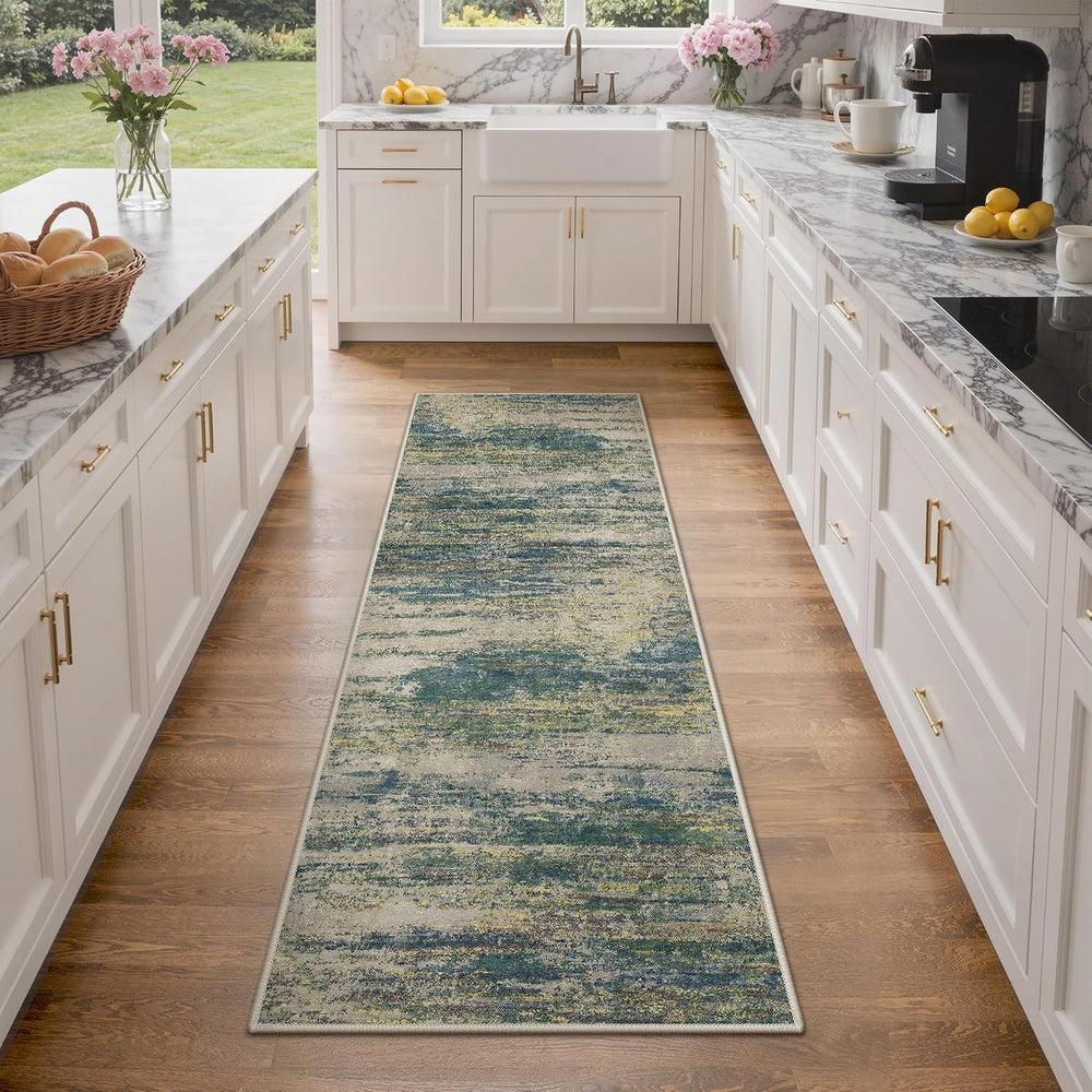 GENIMO 2x6 Runner Rug, Washable Non-Slip Abstract Rug, Sage Oatmeal