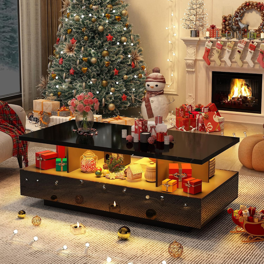 43in Large LED Coffee Table w/ 2 Big Storage Drawers,60,000-color Lights,App ...