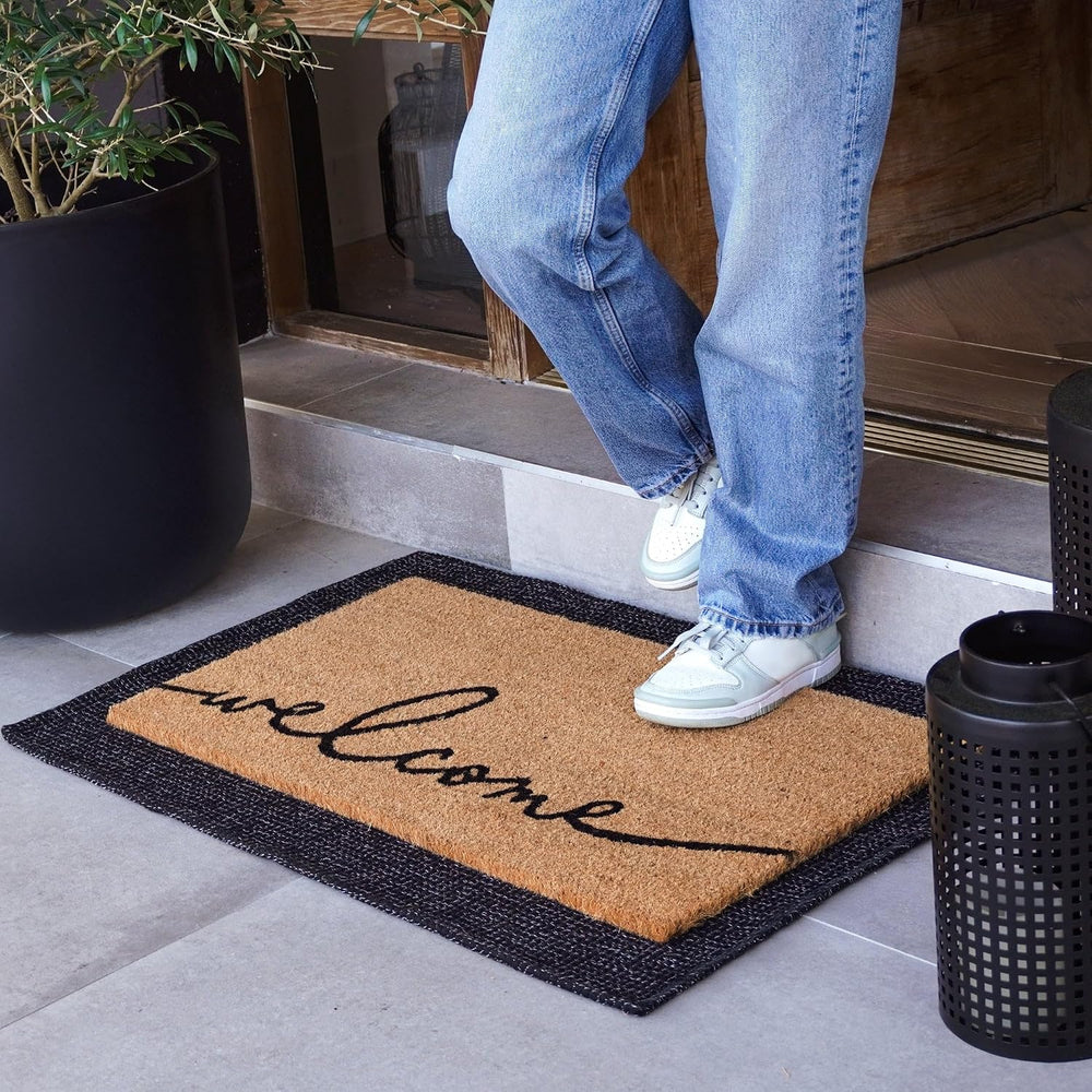 Theodore Magnus Welcome Mat Outdoor – Script Coir Doormat, Front Door 17x30