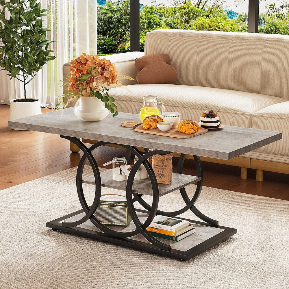 GiftGo Rustic Coffee Table with Storage Industrial 3 Tier Center Living Room ...