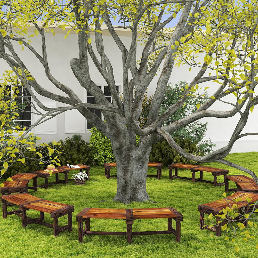 Outsunny Wooden Garden Bench Semicircular Round Outdoor Tree Bench Brown