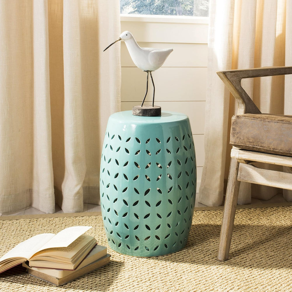 Safavieh Lattice Petal Ceramic Decorative Garden Stool, Robin's Egg Blue