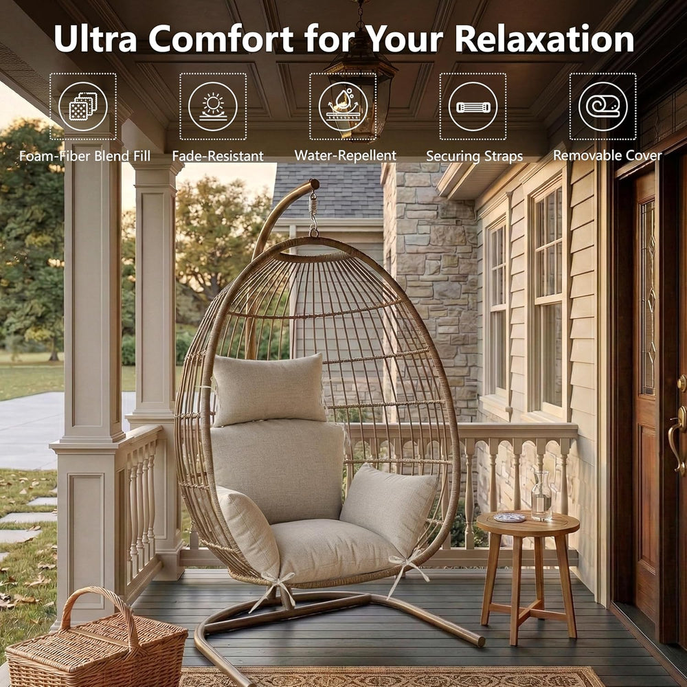 Egg Chair Cushion with 8 Securing Straps, Water-Repellent & Fade-Resistan...