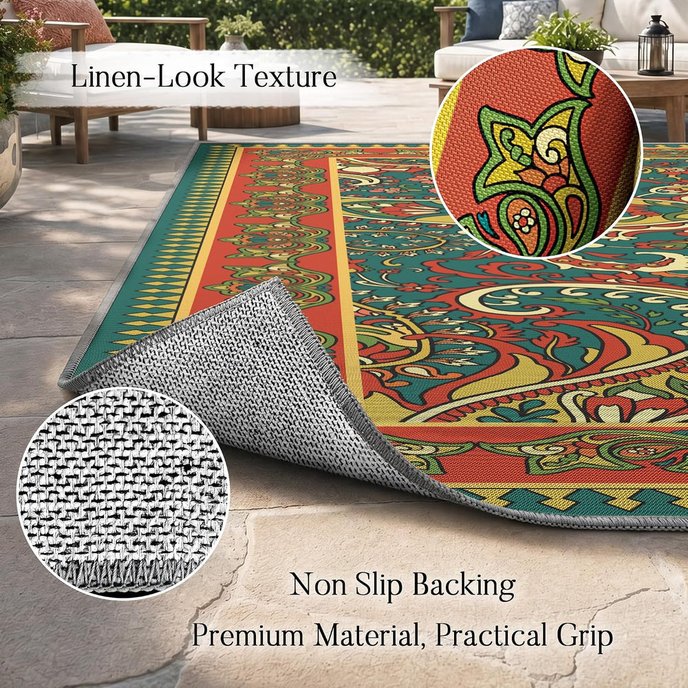 Arenarug Paisley Waterproof Outdoor Rug 4x6, UV Resistant, Terracotta