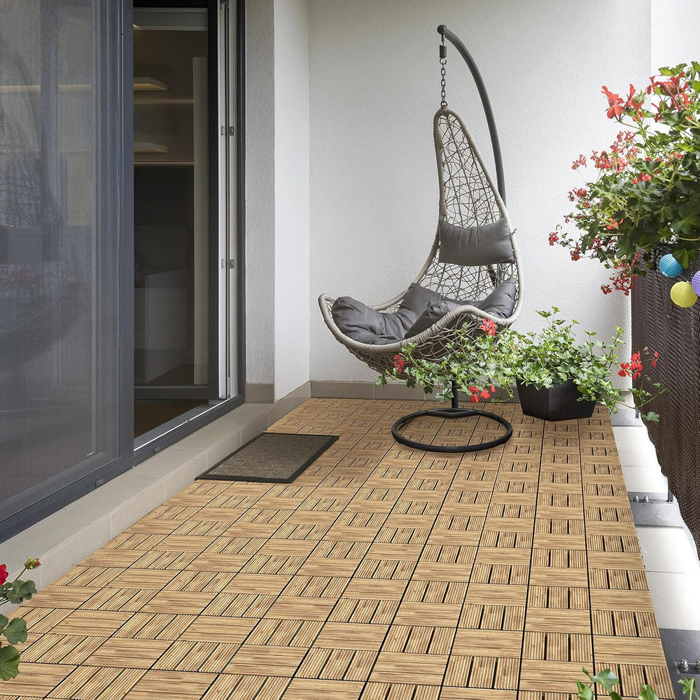 Topeakmart 27PCS Interlocking Deck Tiles 12x12 Patio Flooring, Natural Wood
