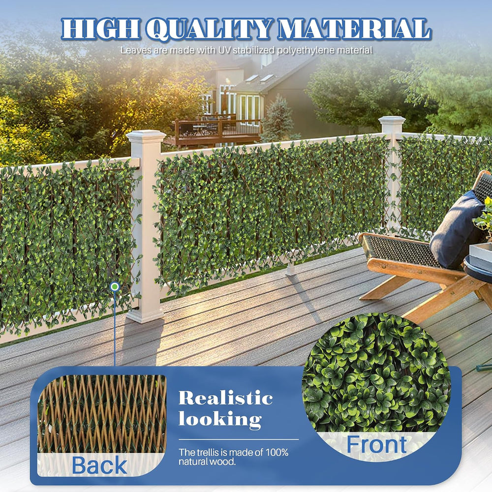 ECOOPTS Stretchable Artificial Buxus Leaf Faux Ivy Privacy Fence Screen, Expa...