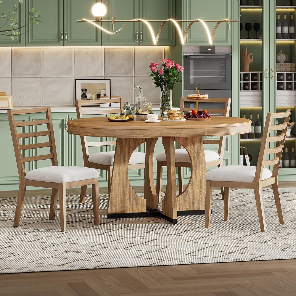 Knocbel Extendable Round Dining Table Set for 4-6, Round Dining Table with 4 ...