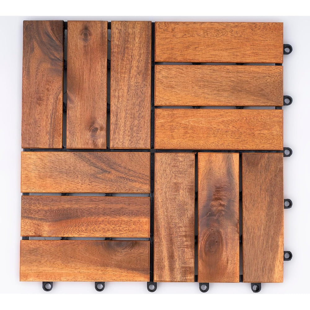Bliss Outdoors 12-Slat Acacia Hardwood Deck Tiles, Natural, Set of 10