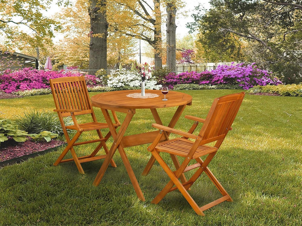 East West Furniture MNCM3CANA 3 Piece Folding Patio Bistro Sets Outdoor Set C...