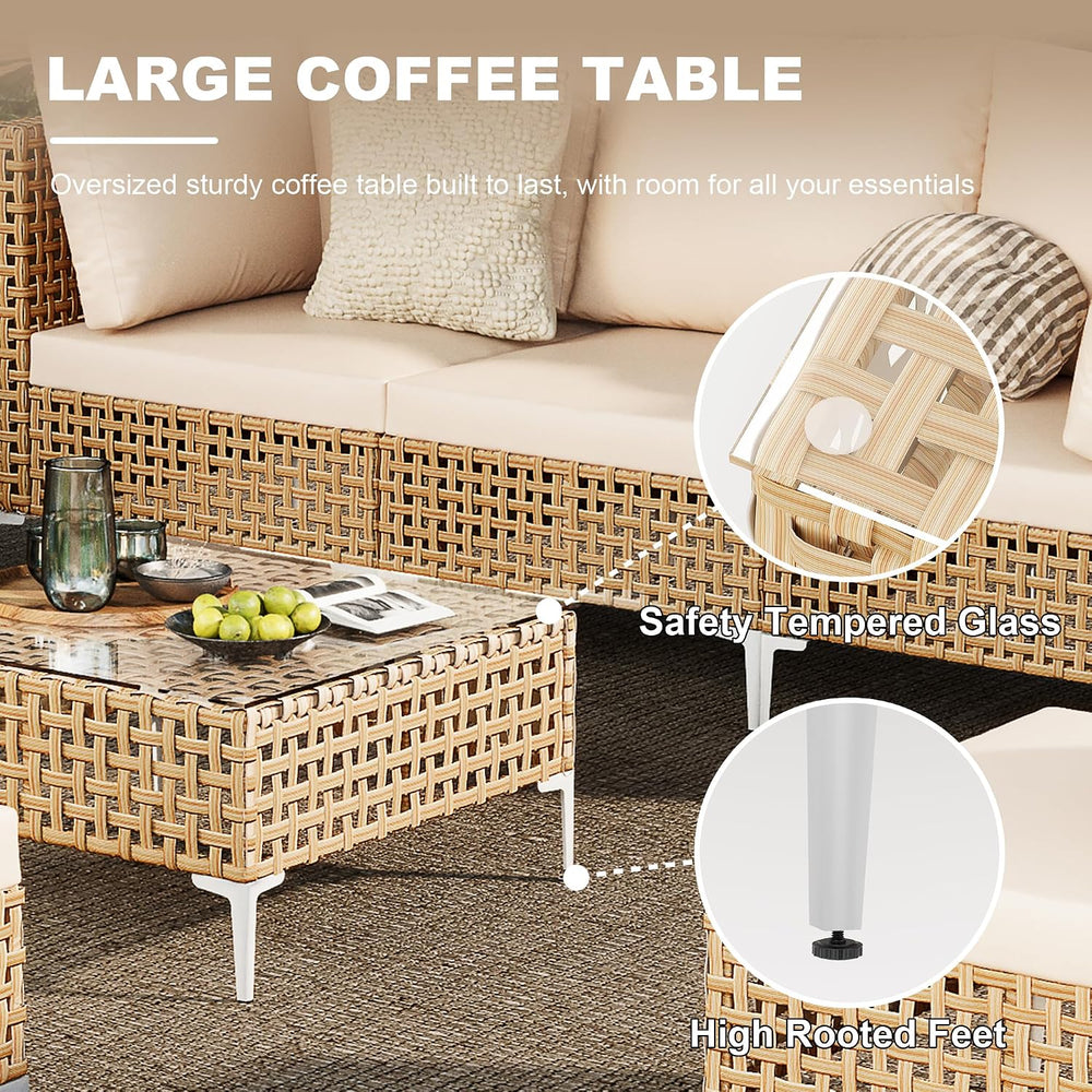 Outdoor Patio Furniture Set with Non-Slip Cushions & Coffee Table- 7 Piece