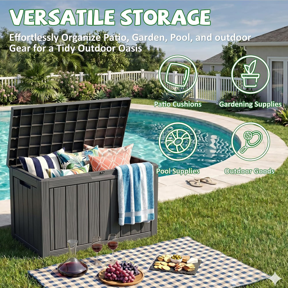 DRATO 60 Gallon Outdoor Storage Box Waterproof, Lockable Resin Deck Boxes