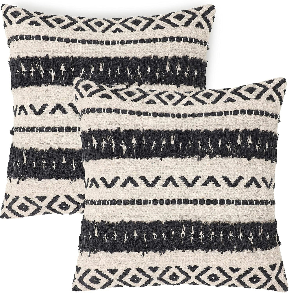 · REDEARTH · Textured Handwoven Throw Pillow Cases Geometric Craft Black