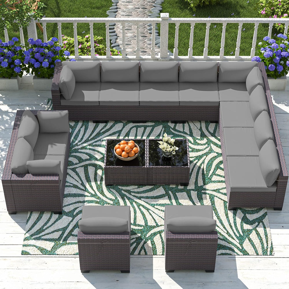 Outdoor Patio Furniture Set, 14 Pieces Outdoor Sectional Furniture Patio Sofa...