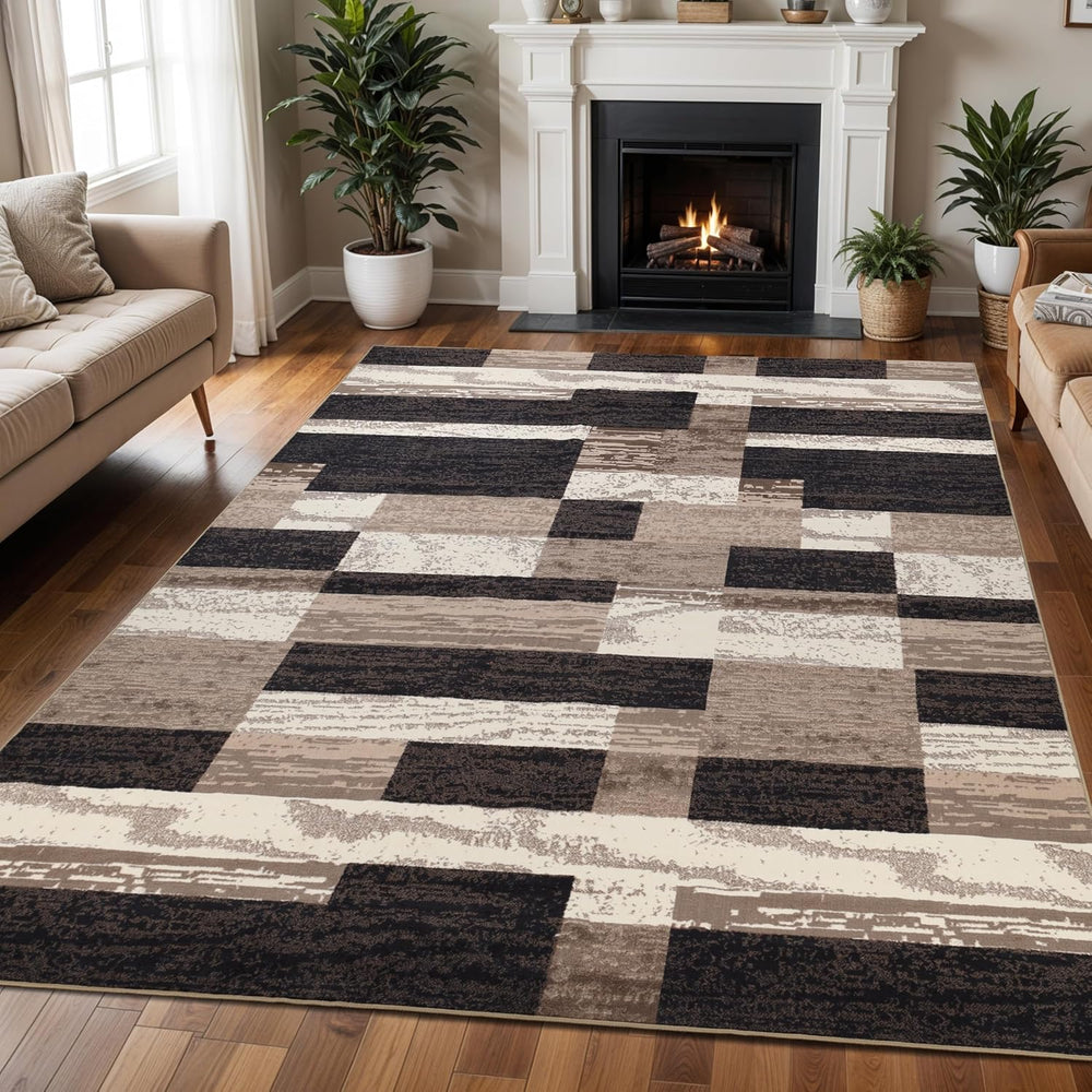 SUPERIOR Rockwood Modern Geometric Indoor Area Rug, 10'x14', A Chocolate
