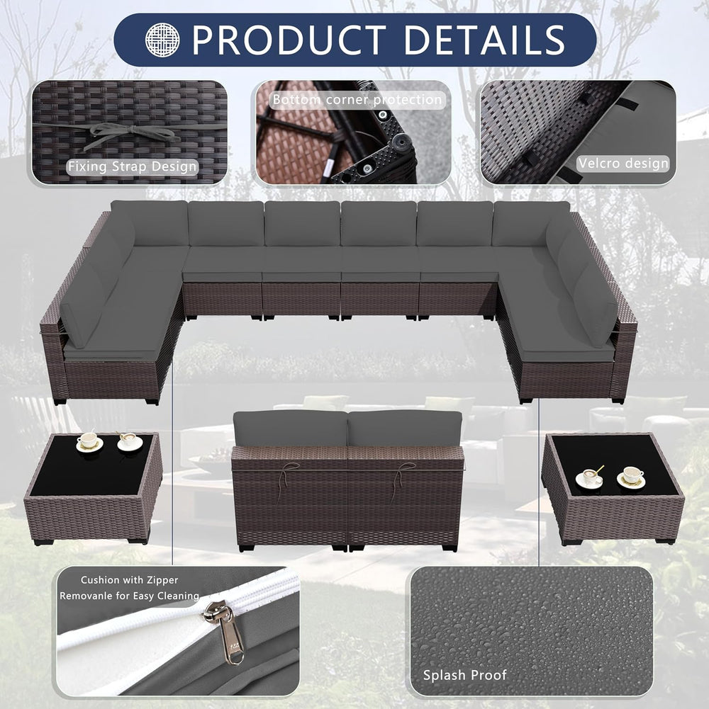 Outdoor Patio Furniture Set, 14 Pieces Outdoor Sectional Furniture Patio Sofa...