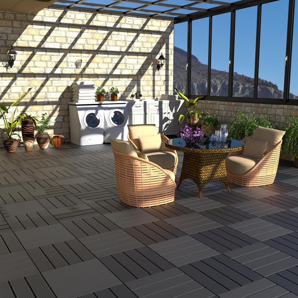 44 Sq. ft Plastic Interlocking Deck Tiles, ACIDBOLT 44 PCS 12" x 12&quot...