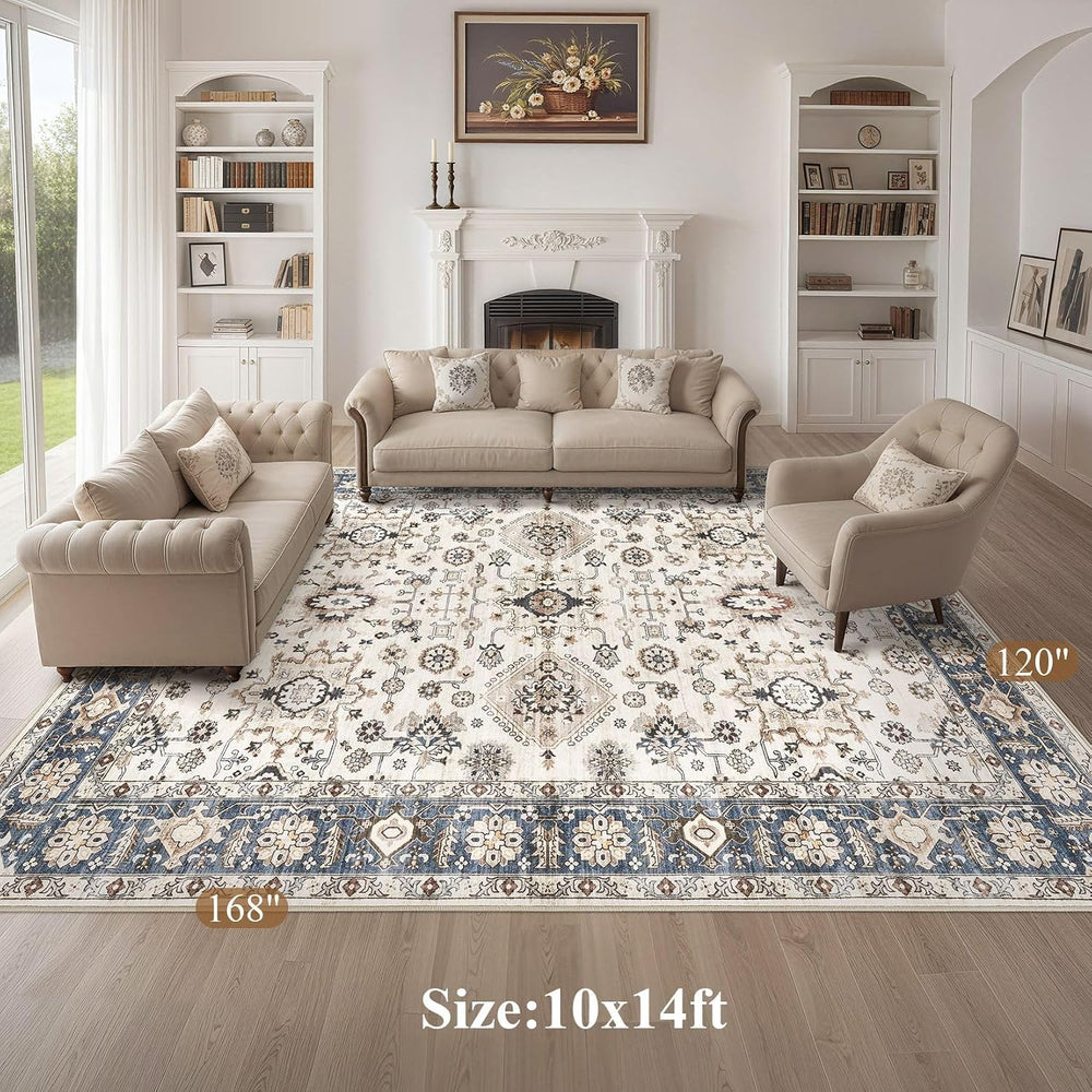 10x14 Washable Area Rug for Living Room, Vintage Pattern