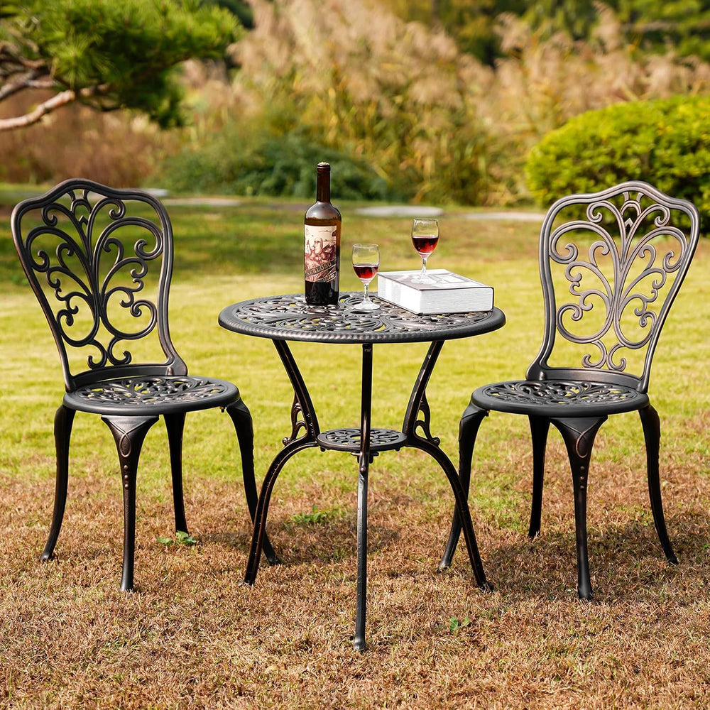 3 Piece Patio Set Outdoor Bistro Set,Cast Aluminum Bistro Table and Chairs Se...