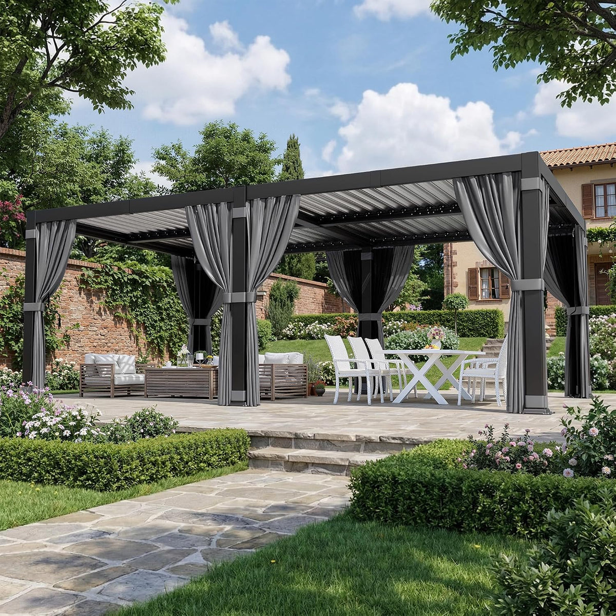 12'x20' louvered pergola with aluminum frame, main product view