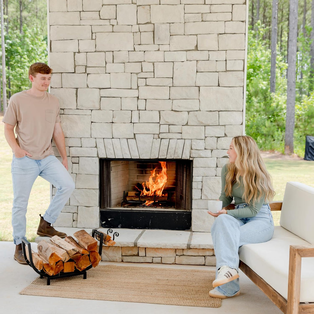 FireProof Pros Firewood Rack Outdoor and Indoor Firewood Storage with Kindlin...
