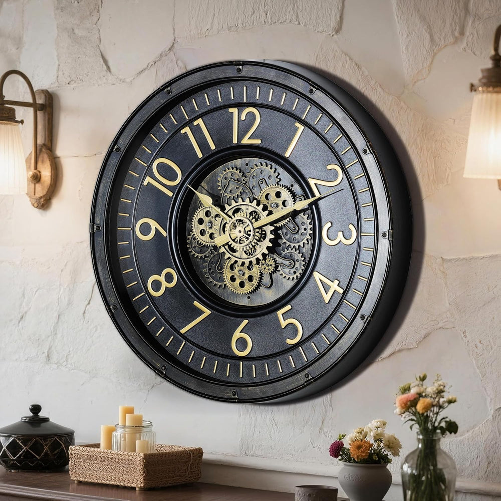 AYRELY® 24IN Decorative Moving Gear Large Wall Clock, Oversized Industrial St...