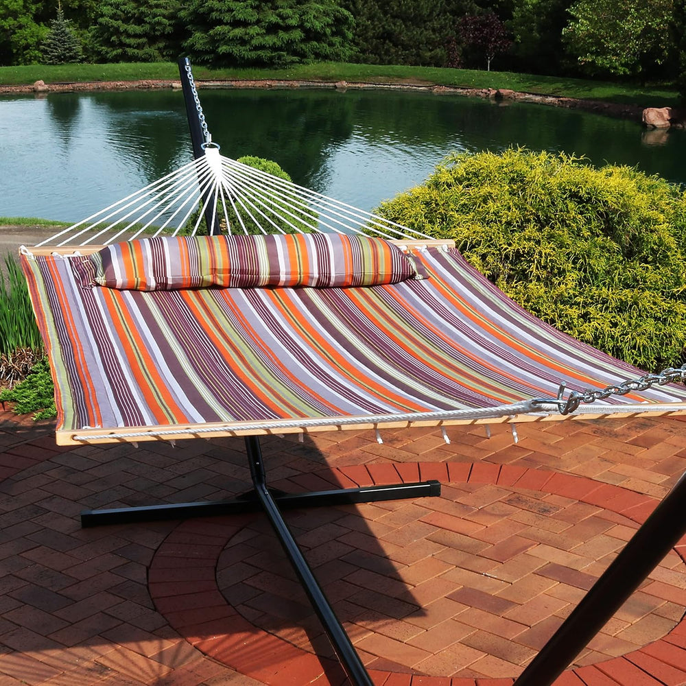 Sunnydaze Quilted Double Hammock for Outside with Pillow, Canyon Sunset