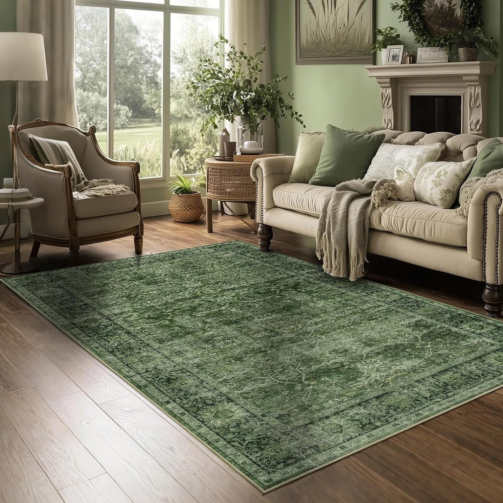 Zeeinx 4x6 Washable Area Rug for Living Room Bedroom Dining Room Green