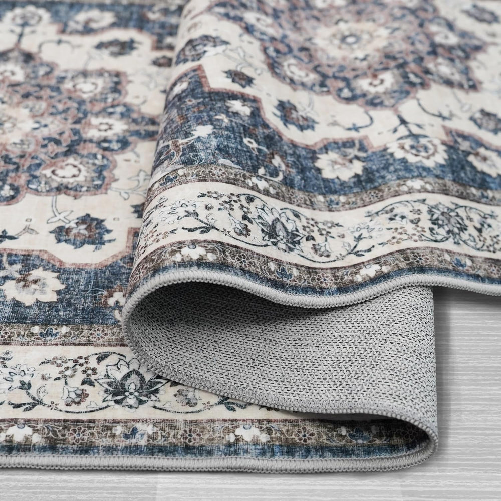 Washable Living Room Area Rug - 9 x 12 Stain Resistant Medallion Soft Bedroom...
