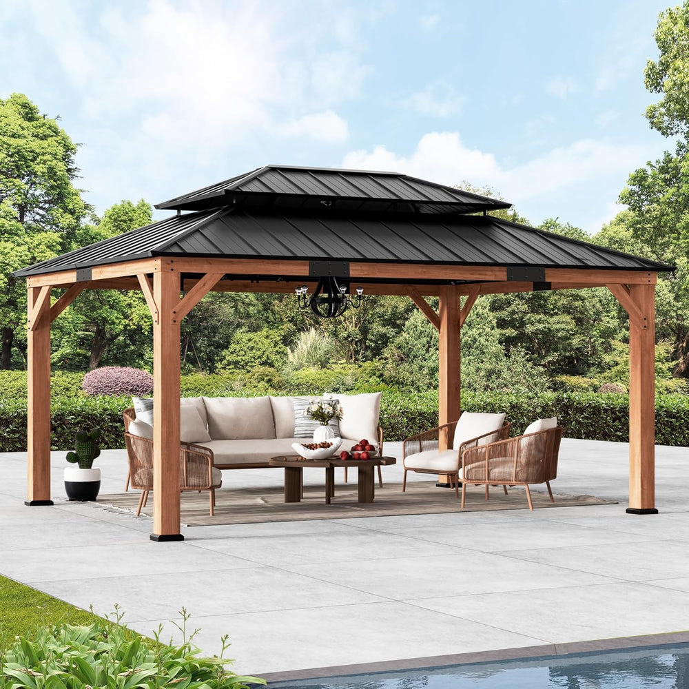 Modern Shade Wood Gazebo 12x16 with Double Galvanized Steel Roof