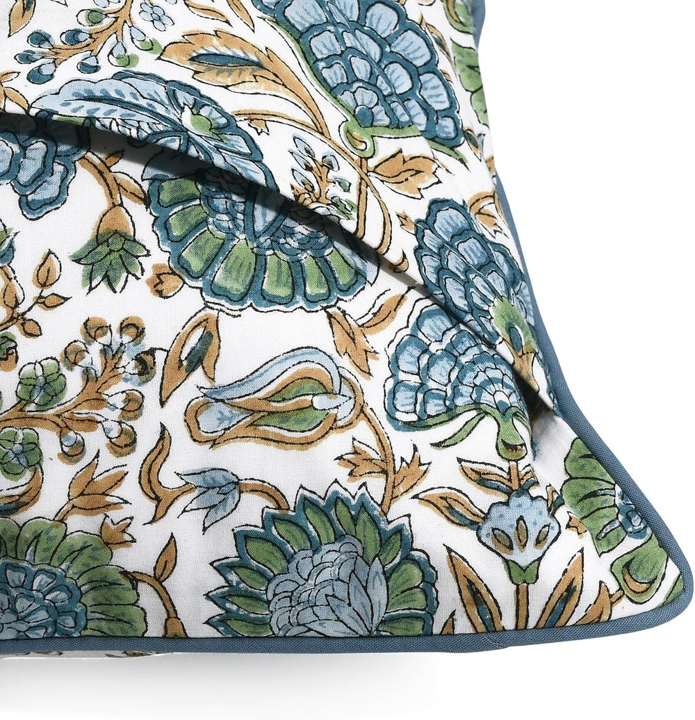 Ridhi Block Print Asparagus Green Pillow Cover 18" x 18" (Pack of 2...