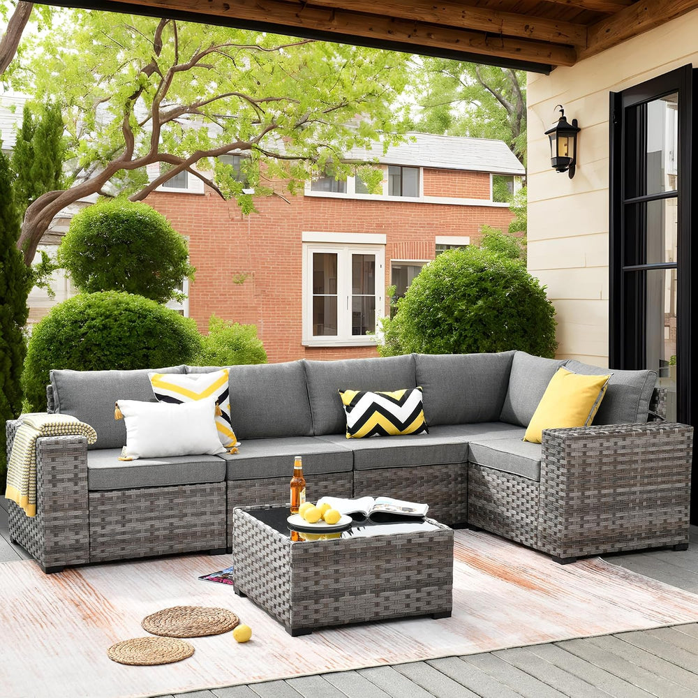 ovios 6 Pieces Patio Furniture Set, Outdoor Wicker Sectional Sofa with Coffee...