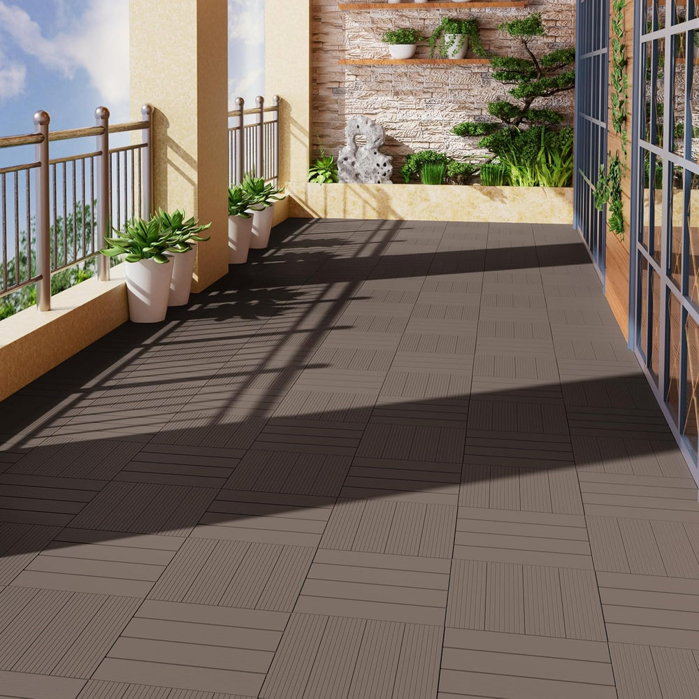 9 PCS Plastic Interlocking Deck Tiles - 12" x 12" Waterproof Indoor...