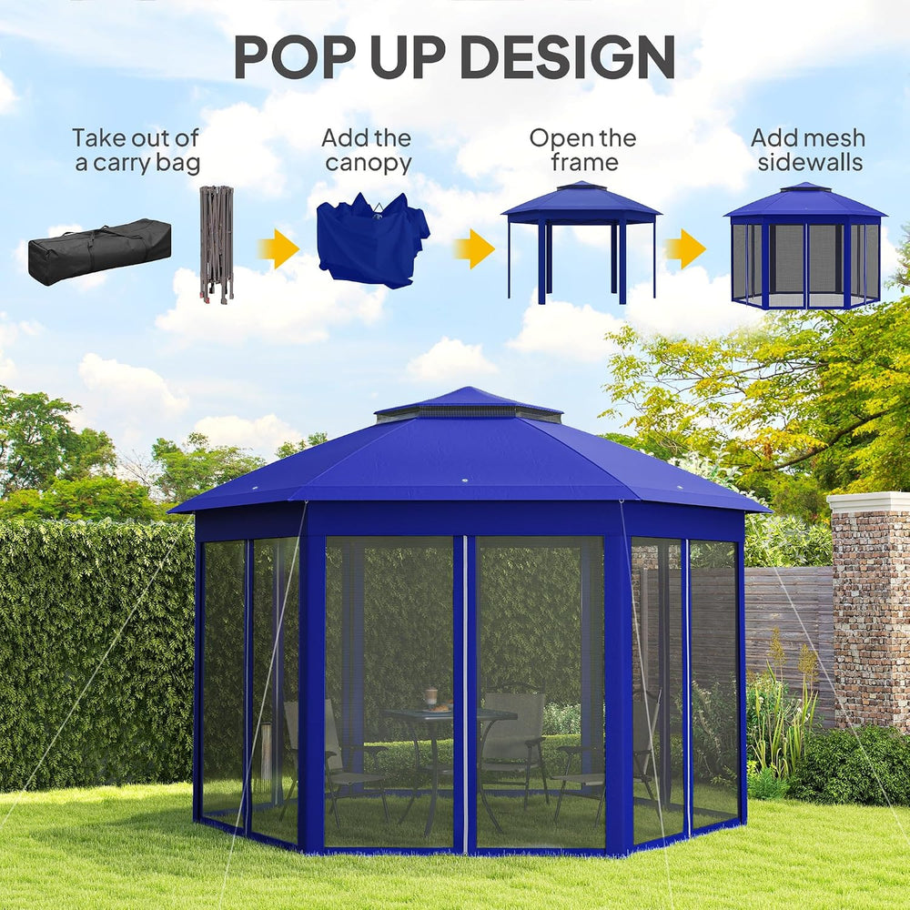 Outsunny 13' x 13' Pop Up Gazebo, Hexagonal Event Tent, Dark Blue and...