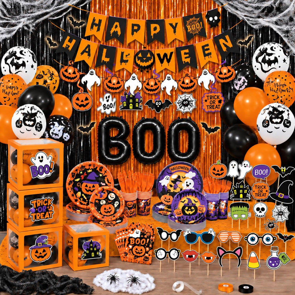 UJoyant 323PCS Halloween Party Decorations Set for 25 Guests, Orange Purple T...