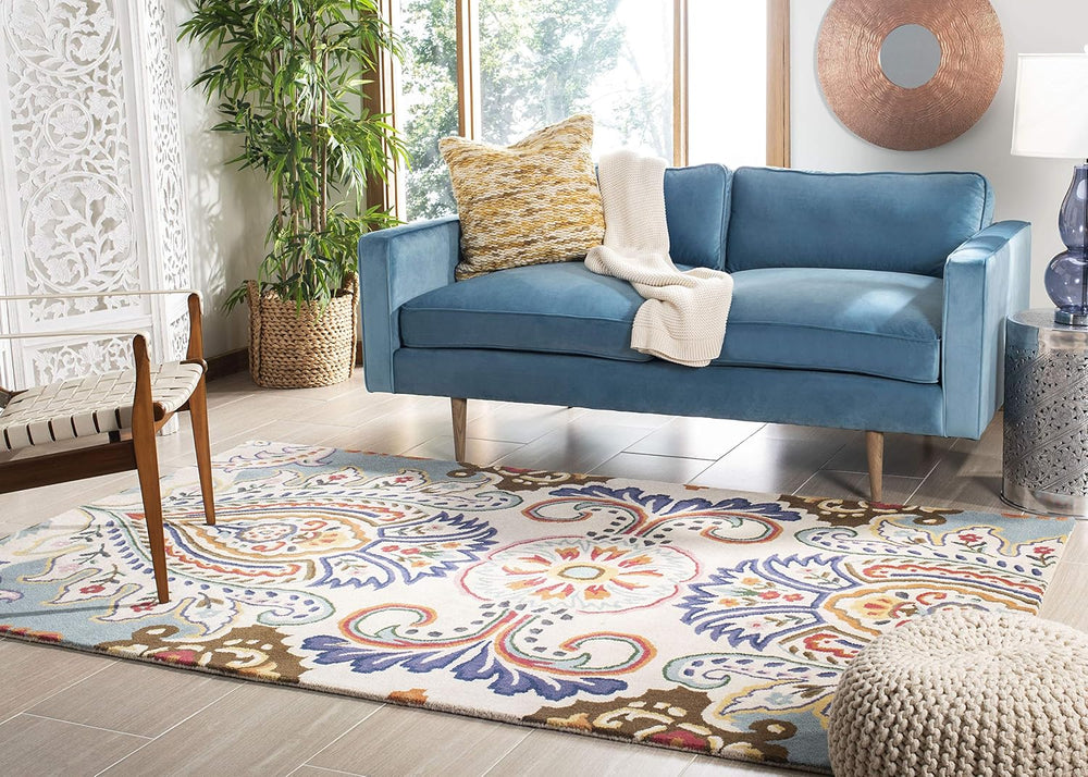 SAFAVIEH Area Rug 8x10 - Bella Collection - Large - Ivory & Teal, Handmad...