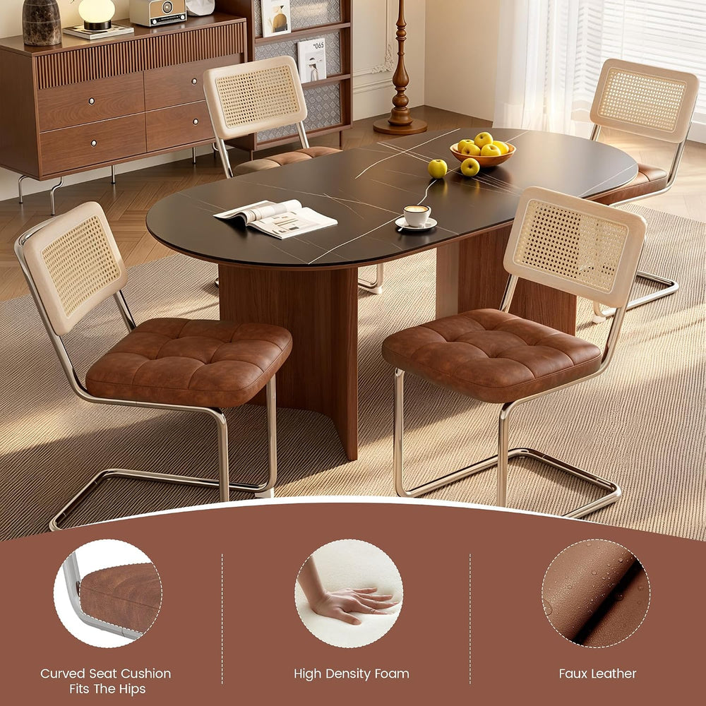 Rattan Dining Chairs, Faux Leather Dining Chairs Set of 4, Brown