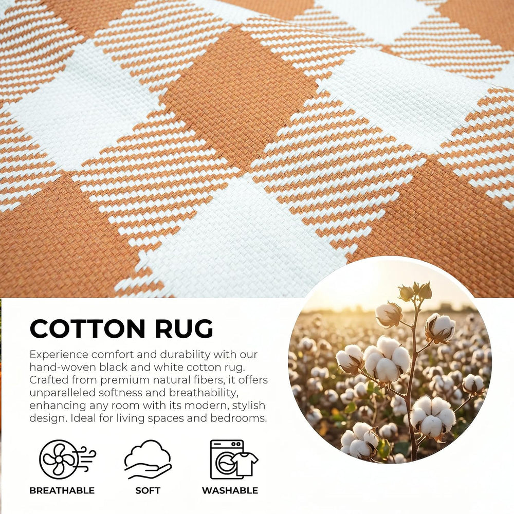 Fall Door Mat Caramel and White Buffalo Plaid Rug 3’x 5’, Washable Layering R...