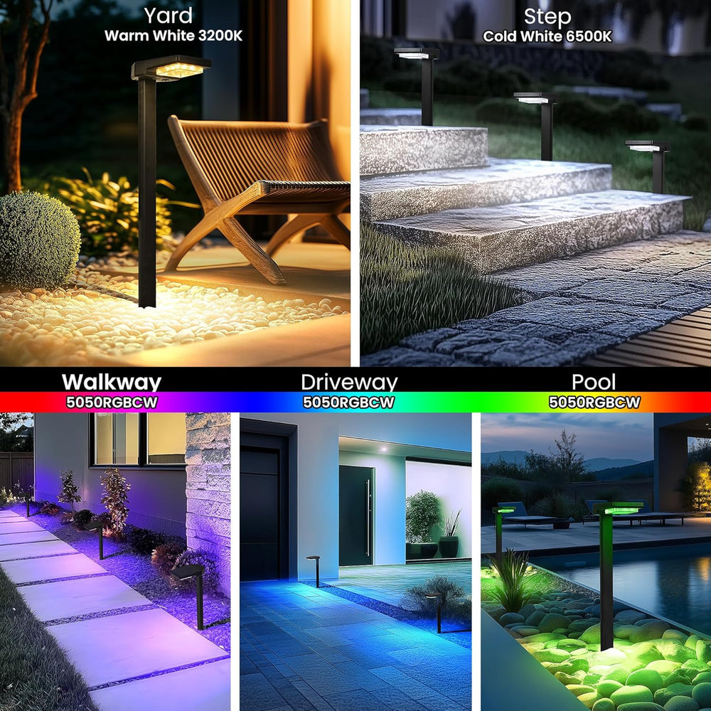 AUDERWIN Solar Pathway Lights Outdoor, Smart Color Changing 9-in-1 Modes